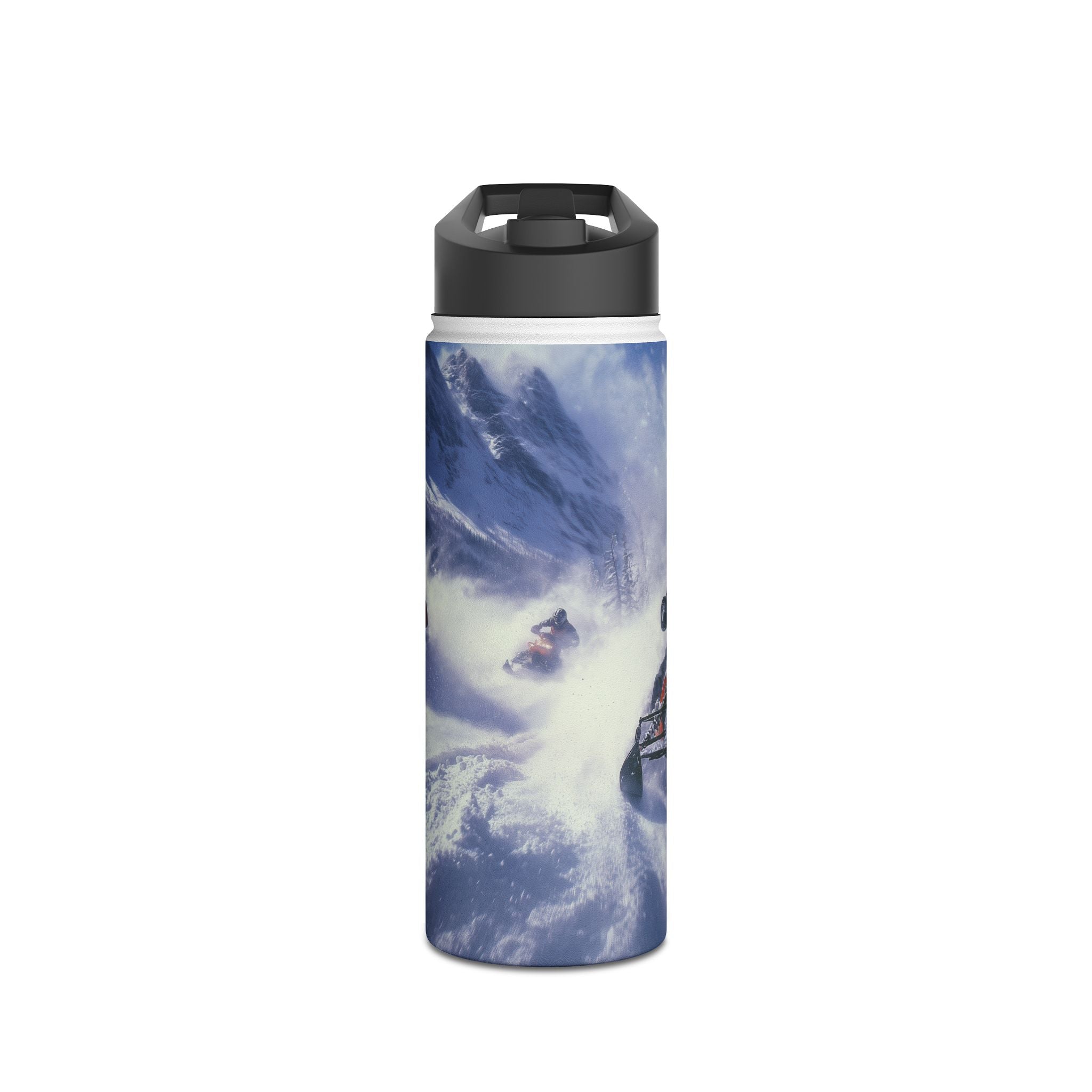 Racing Through the Pass Stainless Steel Water Bottle, snowmobiles going down the mountain